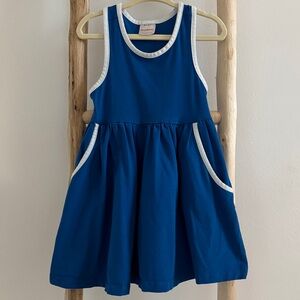 Hanna Andersson Blue Sleeveless Kids Dress with White Trim
